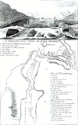 Vue en perspective du lac George et plan de Ticonderoga